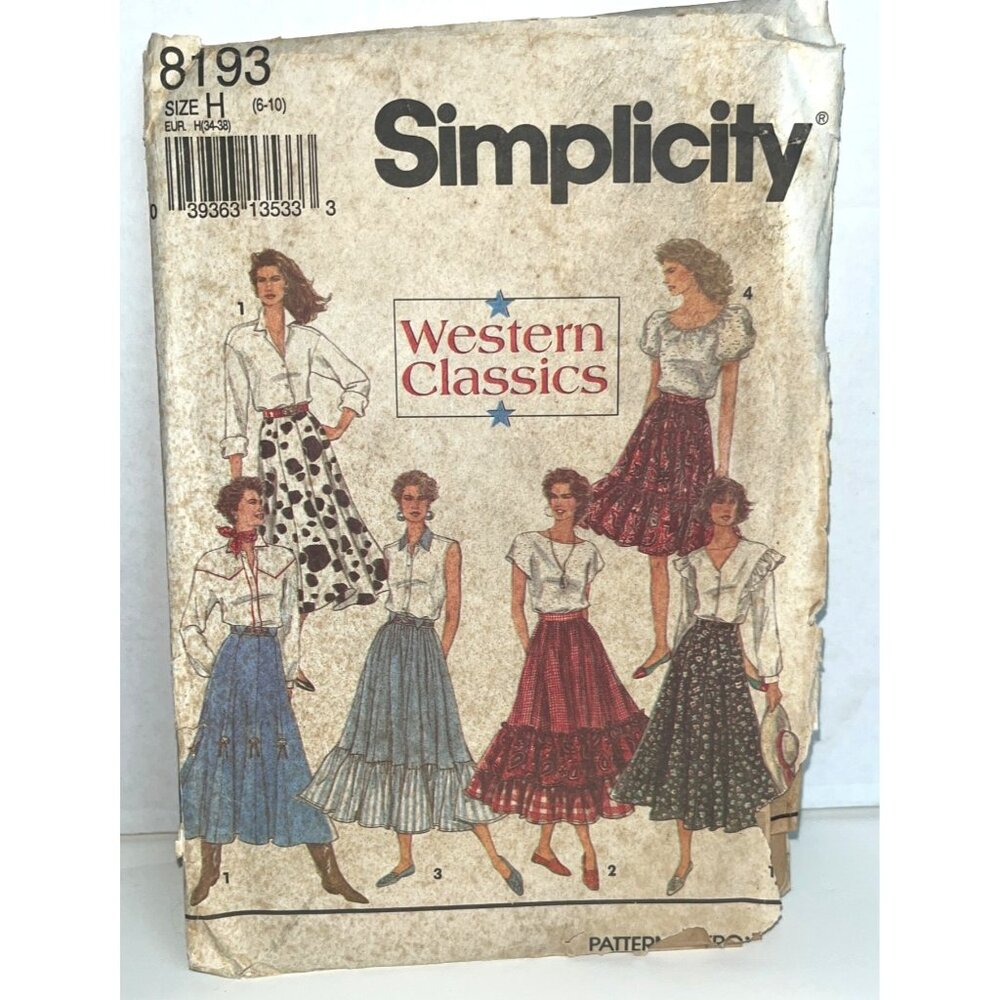 Simplicity Western Classics Skirts Sewing Pattern 8193 Westerncore 1992